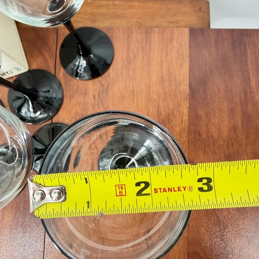 VTG 80s Wine Glasses (8) Luminarc France Black 2 Sets of 4 Domino Original Boxes